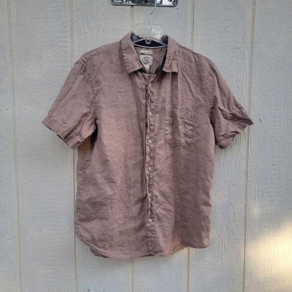 Panama Jack Men's 100% Linen Button Up Shirt Beige Size Large